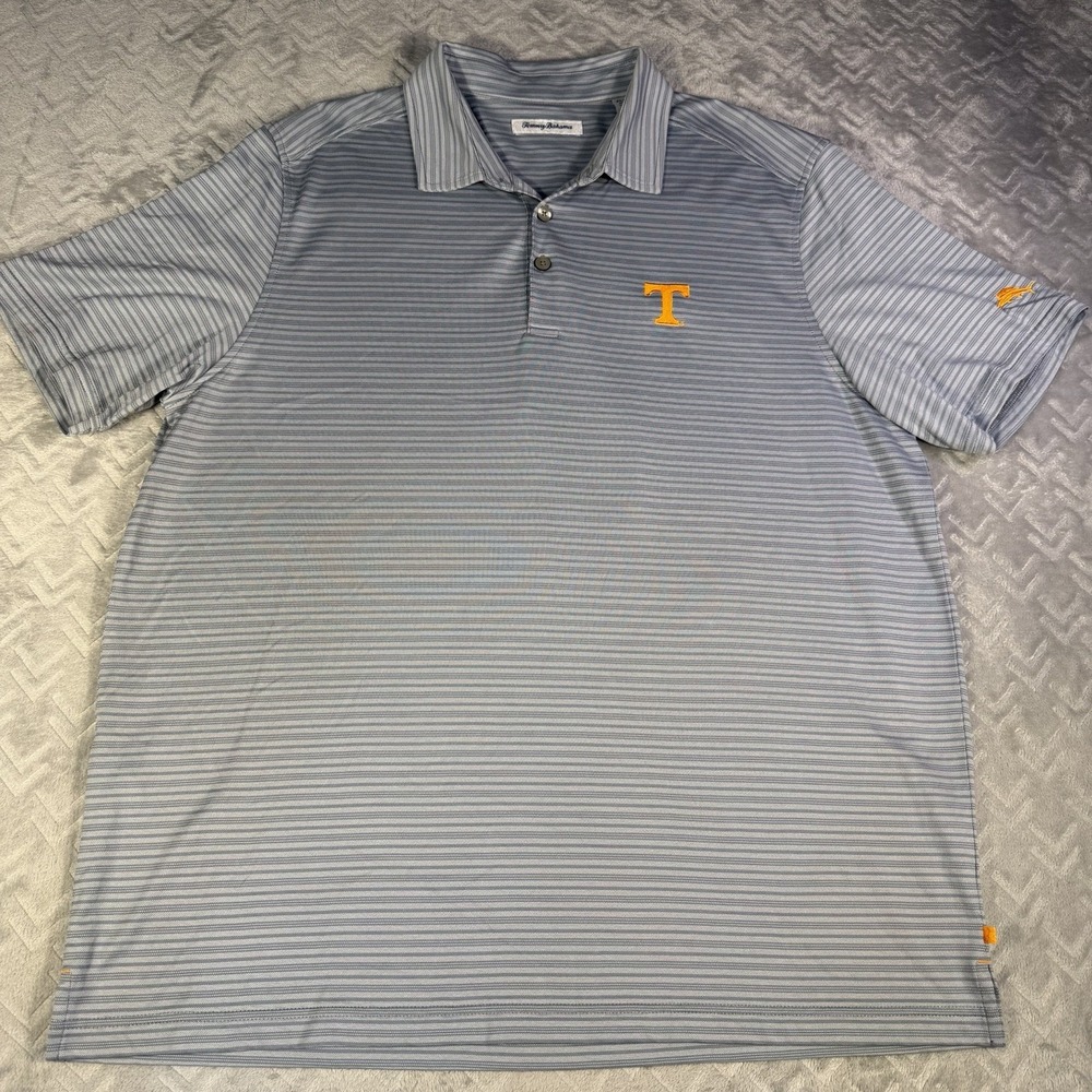 Tommy Bahama Men Tennessee Volunteers Polo Shirt Size XL Gray Striped NCAA